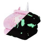 Fineway Glow in the Dark Unicorn Hooded Blanket Pink Plush Fleece Kids