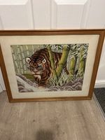 large vintage japanese silk embroidery Of A Tiger