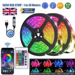 LED Strip Lights USB 1-30m 5050 RGB Colour Changing Tape for TV kitchen Cabinet