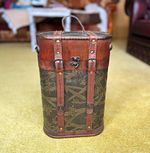 Vintage Brown Leather wine bottle carry Case, leather Handle & Strap Closures.