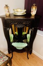 Antique Victorian Ebony & Rosewood Mirrored Display  Cabinet Ebony Caribole Leg