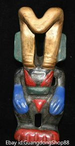 9.6" Old China Hongshan Culture Meteorite Painted Sun God Helios Statue