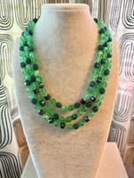 Vintage West Germany Green Faceted Plastic Bead Multi-Strand Necklace 17” Marked