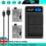 2× LP-E5 Battery + Charger For Canon EOS 450D 500D 1000D Rebel T1i Xs Kiss X3 X2