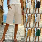 Ladies Bermuda Shorts Solid Color Knee Length Short Pants Women Button Beach UK