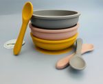 2 X BABY / TODDLER SILICONE PASTA BOWL AND SPOON WEANING  - 2 X 2 PIECE SET
