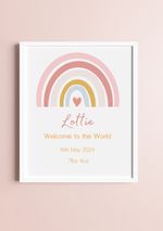 Personalised New Baby Birth Nursery Rainbow Name Print  Kids Bedroom Wall Art