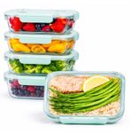 Glass Food Storage Container Set of 5 Innoteck 1040ml Snap Lid Dishwasher Safe
