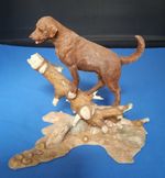 Sherratt & Simpson Sculpture of Chocolate Labrador On Tree (England, 1990s)