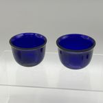 Vintage Cobalt Blue Glass Round Salt Cellar Mustard Pot Liners Insert Pair AA1