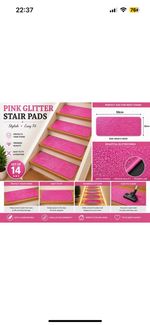 14 Pink Glitter Sparkle Stair Pads 50cm X 20cm Staircase Stairs Pad Pink Glitter