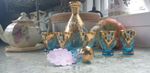 Italian Murano Glass, Blue, Decanter & 6  Glass Shot Glasses Hand Pained 