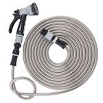 Easyhose Stainless Steel Garden Hose Pipe Water Rust-Proof Kink-Free 8 Spray Gun