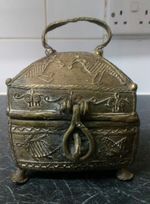 Antique Indian brass decorated metal box with handle
