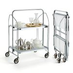 2-Tier Folding Kitchen Trolley Serving Trolley Serving Cart with Wheels Silver