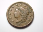OLD US COIN 1837  CORONET  HEAD SMALL LETTERS  BEADED HAIR   LARGE CENT