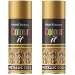 2X Gold Metallic Spray Paint Aerosol Auto Matt Gloss Lacquer Wood Metal 200ml