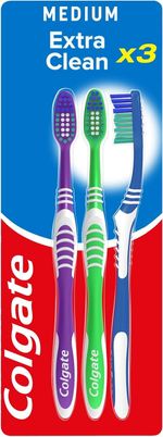 Extra Clean Medium Manual Toothbrush (Assorted) with a Cleaning Tip Pack of 3