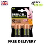 4x Duracell Rechargeable Batteries AA 2500mAh NiMH Duralock Pre Stay Charge 10yr
