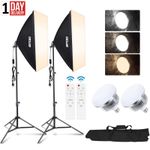 2X 85W Dimmable LED Softbox Lighting Kit Remote Light Stand Photography Studio
