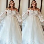 Plus Size Wedding Dresses Lace Appliques  Detachable Sleeves A Line Bridal Gowns