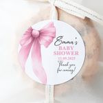 Baby Shower Stickers Personalised Favours Party Bags Gloss Labels Pink Bow