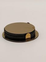 Vintage Gold-Tone Metal Coasters Set of 6 with Holder | Mid-Century Modern Ro...