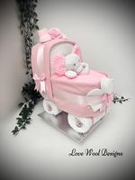 NAPPY CAKE Pram Style baby girl, baby shower or maternity gift in pink and white
