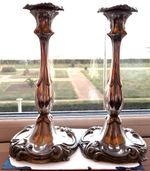 Pair Dixon & Sons Antique Silver Plated Copper Candlesticks Victorian C19th