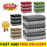 6 Pack Cotton Ascot Check Terry Tea Towels for Kitchen, Drying & Cleaning Cloth