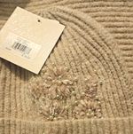Rachel Zoe 2pc Women's Grey Knit Hat & Scarf Set Floral Beaded One Size