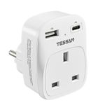 UK to European Plug Adapter with 2 USB Ports for Germany Greece Iceland Poland