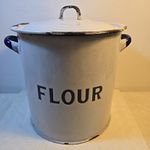 Vintage Large Enameledblue and White Flour Bin Container with Lid Retro Kitchen