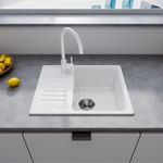 HOROW White Granite Composite Kitchen Sink Single Bowl with Drainer 57x45cm WC