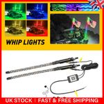 2pcs 3ft LED Whip Lights With Flag Pole RGB Color APP Control Chasing Whip Light