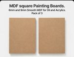 MDF square Painting Boards. 6 and 9mm Smooth MDF for Oil and Acrylics. Pack of 3