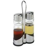 Oil & Vinegar Bottle Set Glass 100ml with Metal Holder Kitchen Tableware 20cm