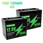 2x 12V 100Ah LiFePO4 Lithium Battery 10000+ Cycles RV Solar Off-grid Boat BMS