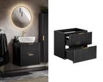 600mm Vanity Unit Black Fluted Bathroom Sink Cabinet Modern Wall Hung Drawer Ade