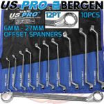 US PRO Offset Double Ring Spanners 12 Point Swan Neck Double Box Wrench 10pc