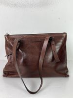 Gianni Conti Brown Leather Shoulder Bag Large Two Zip Top Classic Tote
