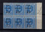 Cayman Islands 1917 War Tax Issues Block of 6 SG 54, 54a NO BAR MNH CV L176++