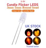 3mm 5mm Flickering Candle LED Light Orange Red Yellow White 3V 5V Models UK