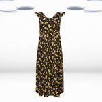 Ex Women's Plus Size Lemons Print Frill Maxi Dress in Black (Defect)