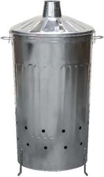 180L XXL Strong Tough Galvanised Metal Incinerator & Locking Lid 107Cm (H) X 64C