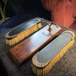 Antique Victorian c1900 Townshend & Co Wall Clothes Brush Set Mahogany Brass