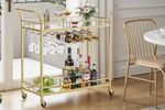 Golden Wine Serving Cart With 2 Mirrored Shelves, Glass Holders for dining Room