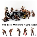 Diorama 1:18 Vintage Car Scene Car Mechanic Repairing Vehicle Resin Figurine