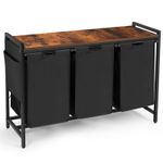3 Compartment Laundry Basket Hamper Pull-Out 3X 40L Bags, Shelf & Metal Frame