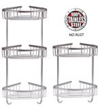 2 / 3 TIER RUST FREE STAINLESS STEEL SHOWER CADDY BATHROOM CORNER SHELF & HOOKS